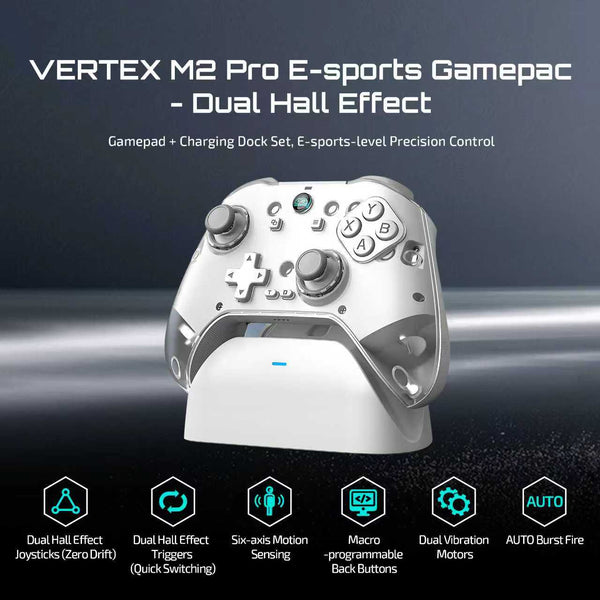 VERTEX M2 Pro Multiplatform Gaming Controller with Charging Dock, Hall Effect Joysticks and Triggers