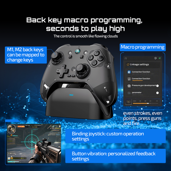 VERTEX M2 Pro Multiplatform Gaming Controller with Charging Dock, Hall Effect Joysticks and Triggers